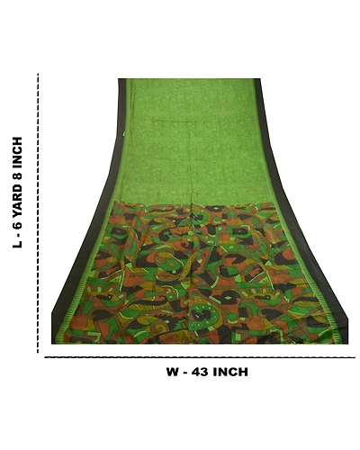 Sanskriti Vintage Sarees From India Green Printed Pure Silk Sari Craft Fabric, PR-62121-Green-Pure Silk-8
