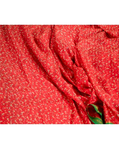 Sanskriti Vintage Sarees Red-Green Print Pure Silk Zari Border Sari Craft Fabric, PR-62128-Red &amp; Green-Pure Silk-1