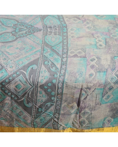 Sanskriti Vintage Sarees From India Gray Pure Silk Printed Sari 5Yd Craft Fabric, PR-62144-Gray-Pure Silk-3