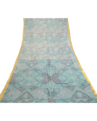 Sanskriti Vintage Sarees From India Gray Pure Silk Printed Sari 5Yd Craft Fabric, PR-62144-Gray-Pure Silk-7