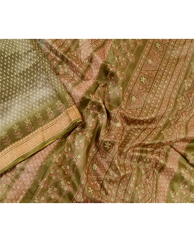 Sanskriti Vintage Sarees Green From India Pure Silk Printed Sari Craft Fabric, PR-62154-Green-Pure Silk-1