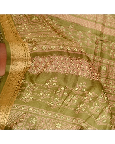 Sanskriti Vintage Sarees Green From India Pure Silk Printed Sari Craft Fabric, PR-62154-Green-Pure Silk-5