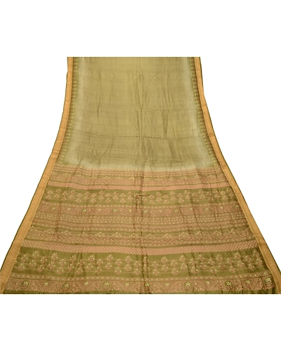 Sanskriti Vintage Sarees Green From India Pure Silk Printed Sari Craft Fabric, PR-62154-Green-Pure Silk-7