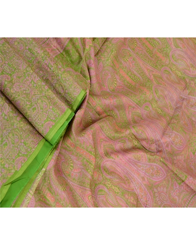 Sanskriti Vintage Sarees Green Printed 100% Pure Silk Sari Soft 5Yd Craft Fabric, PR-62159-Green-Pure Silk-2
