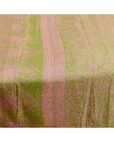 Sanskriti Vintage Sarees Green Printed 100% Pure Silk Sari Soft 5Yd Craft Fabric, PR-62159-Green-Pure Silk-3