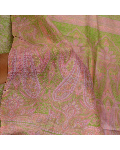 Sanskriti Vintage Sarees Green Printed 100% Pure Silk Sari Soft 5Yd Craft Fabric, PR-62159-Green-Pure Silk-5