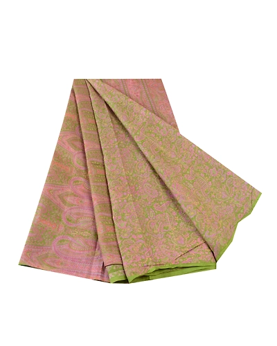 Sanskriti Vintage Sarees Green Printed 100% Pure Silk Sari Soft 5Yd Craft Fabric, PR-62159-Green-Pure Silk-6