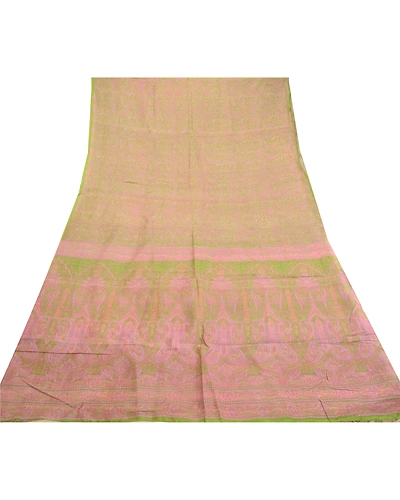 Sanskriti Vintage Sarees Green Printed 100% Pure Silk Sari Soft 5Yd Craft Fabric, PR-62159-Green-Pure Silk-7