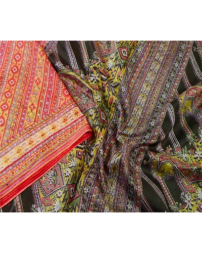 Sanskriti Vintage Sarees Red From India Pure Silk Printed Sari Soft Craft Fabric, PR-62165-Red-Pure Silk-1