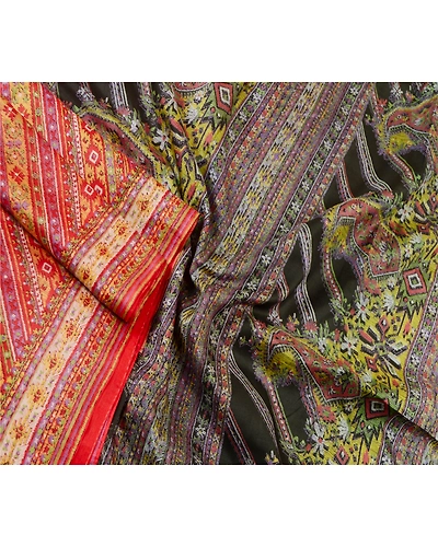 Sanskriti Vintage Sarees Red From India Pure Silk Printed Sari Soft Craft Fabric, PR-62165-Red-Pure Silk-2