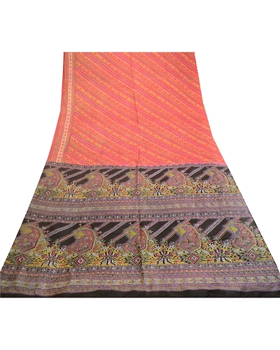 Sanskriti Vintage Sarees Red From India Pure Silk Printed Sari Soft Craft Fabric, PR-62165-Red-Pure Silk-7