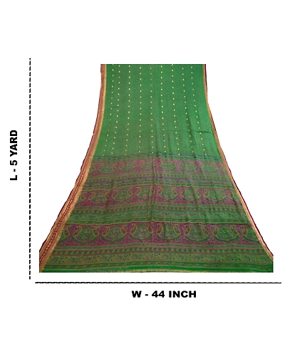 Sanskriti Vintage Sarees Green Pure Chinon Silk Printed Woven Sari Craft Fabric, PR-62181-Green-Pure Chinon Silk-8