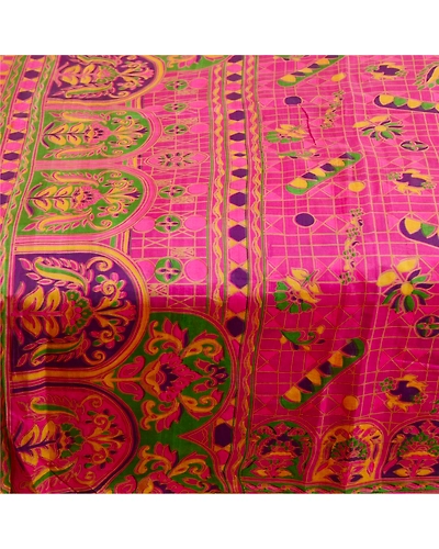Sanskriti Vintage Sarees Hot-Pink Pure Silk Printed Sari 5Yd Soft Craft Fabric, PR-62185-Hot Pink-Pure Silk-3