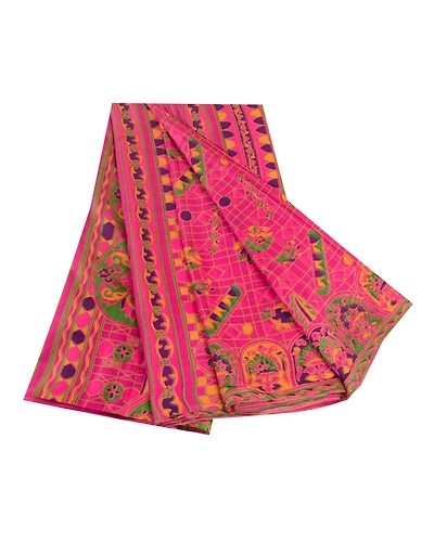 Sanskriti Vintage Sarees Hot-Pink Pure Silk Printed Sari 5Yd Soft Craft Fabric, PR-62185-Hot Pink-Pure Silk-6