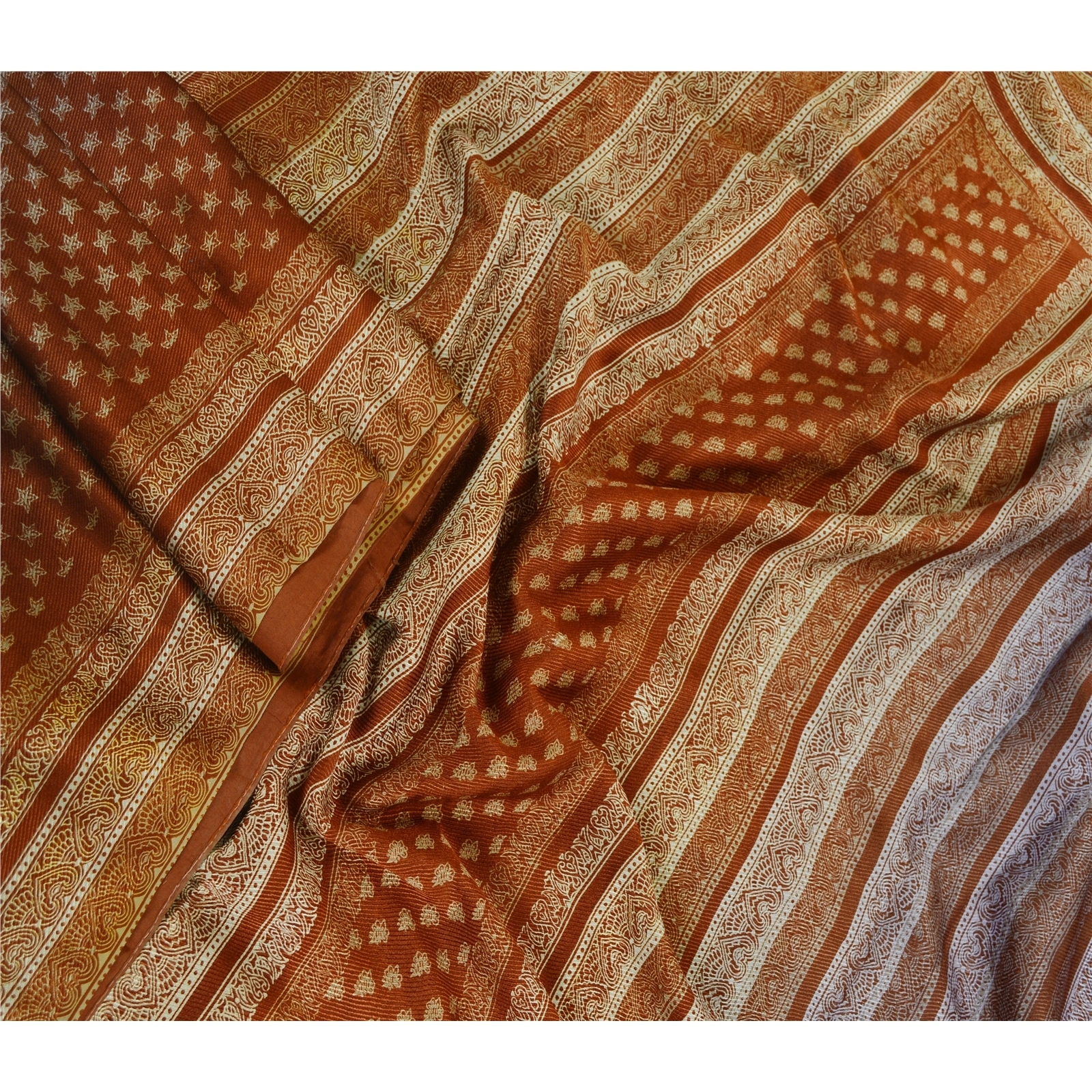 Sanskriti Vintage Sarees Brown 100% Pure Silk Printed Sari 5Yd Soft Craft Fabric, PR-62186-Brown-Pure Silk-1