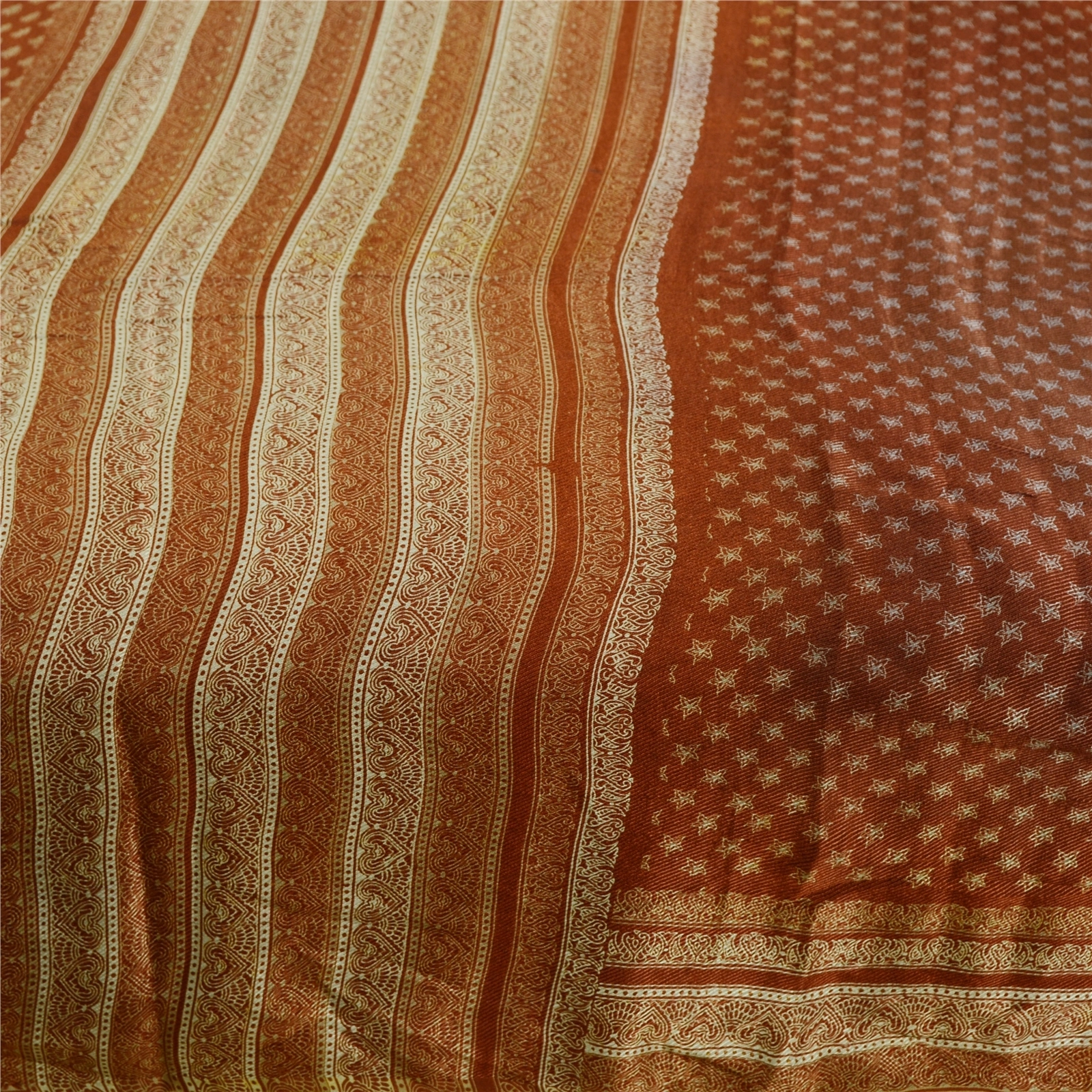 Sanskriti Vintage Sarees Brown 100% Pure Silk Printed Sari 5Yd Soft Craft Fabric, PR-62186-Brown-Pure Silk-3