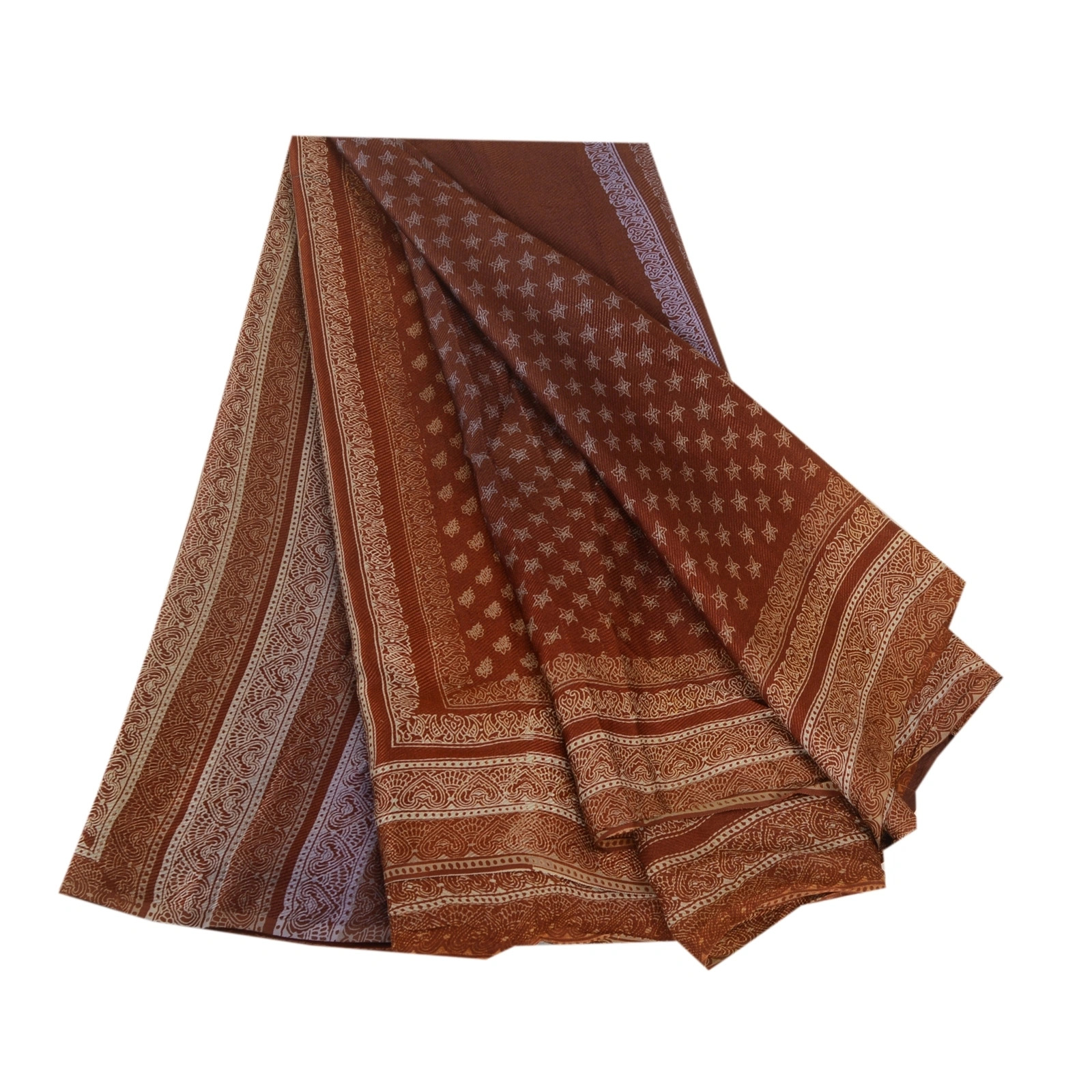 Sanskriti Vintage Sarees Brown 100% Pure Silk Printed Sari 5Yd Soft Craft Fabric, PR-62186-Brown-Pure Silk-6