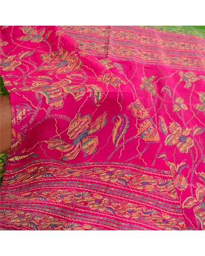 Sanskriti Vintage Sarees Green &amp; Pink Pure Silk Printed Sari Soft Craft Fabric, PR-62187-Green &amp; Pink-Pure Silk-5