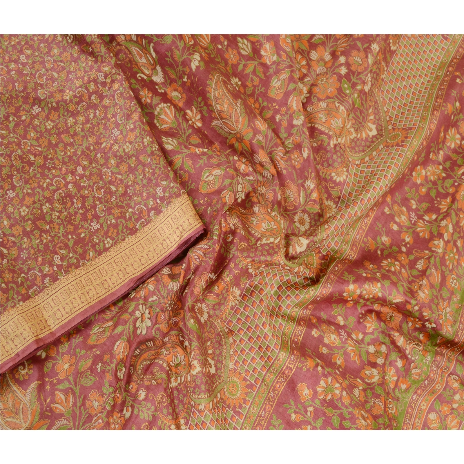 Sanskriti Vintage Sarees Pink 100% Pure Silk Printed Sari 5Yd Soft Craft Fabric, PR-62189-Pink-Pure Silk-2