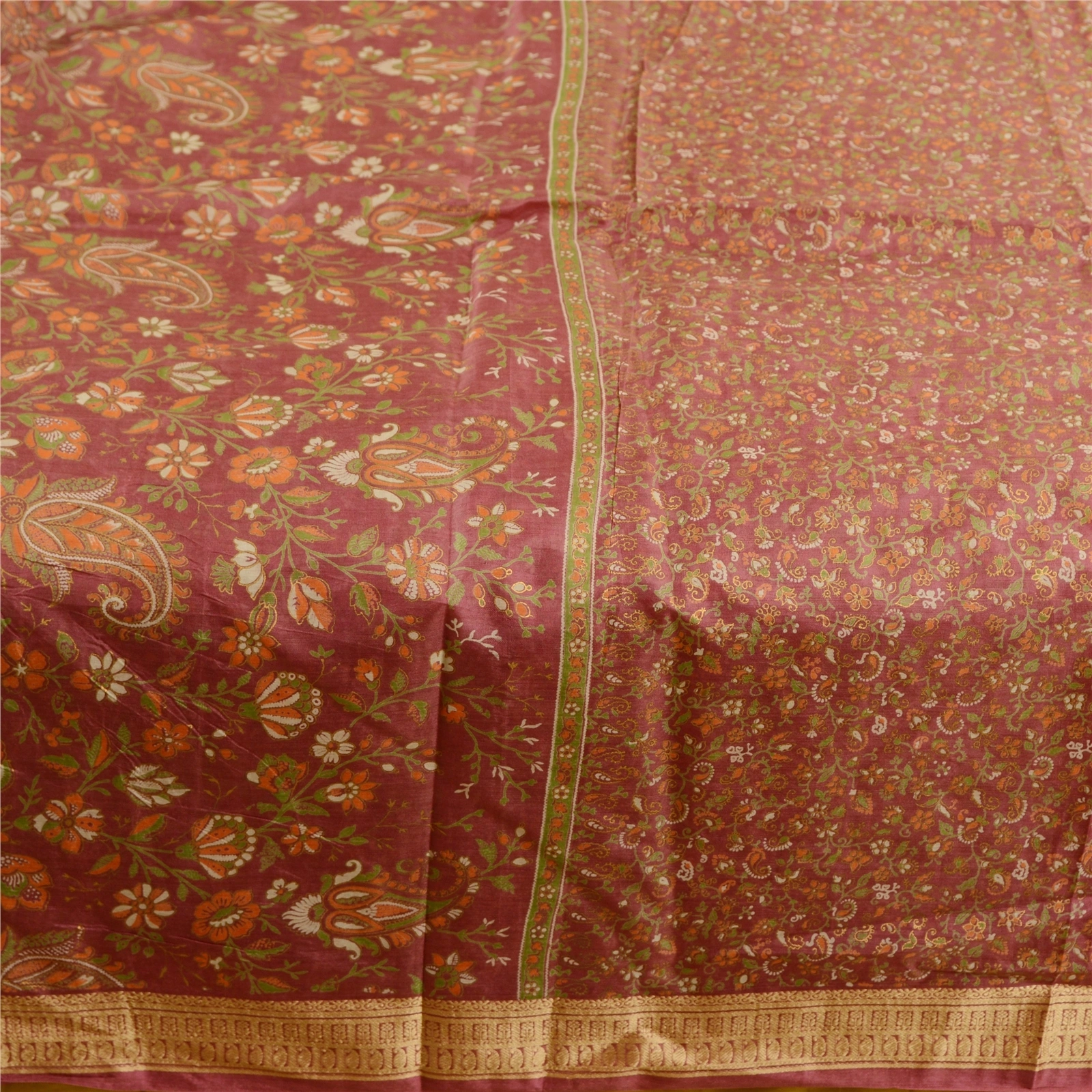 Sanskriti Vintage Sarees Pink 100% Pure Silk Printed Sari 5Yd Soft Craft Fabric, PR-62189-Pink-Pure Silk-3