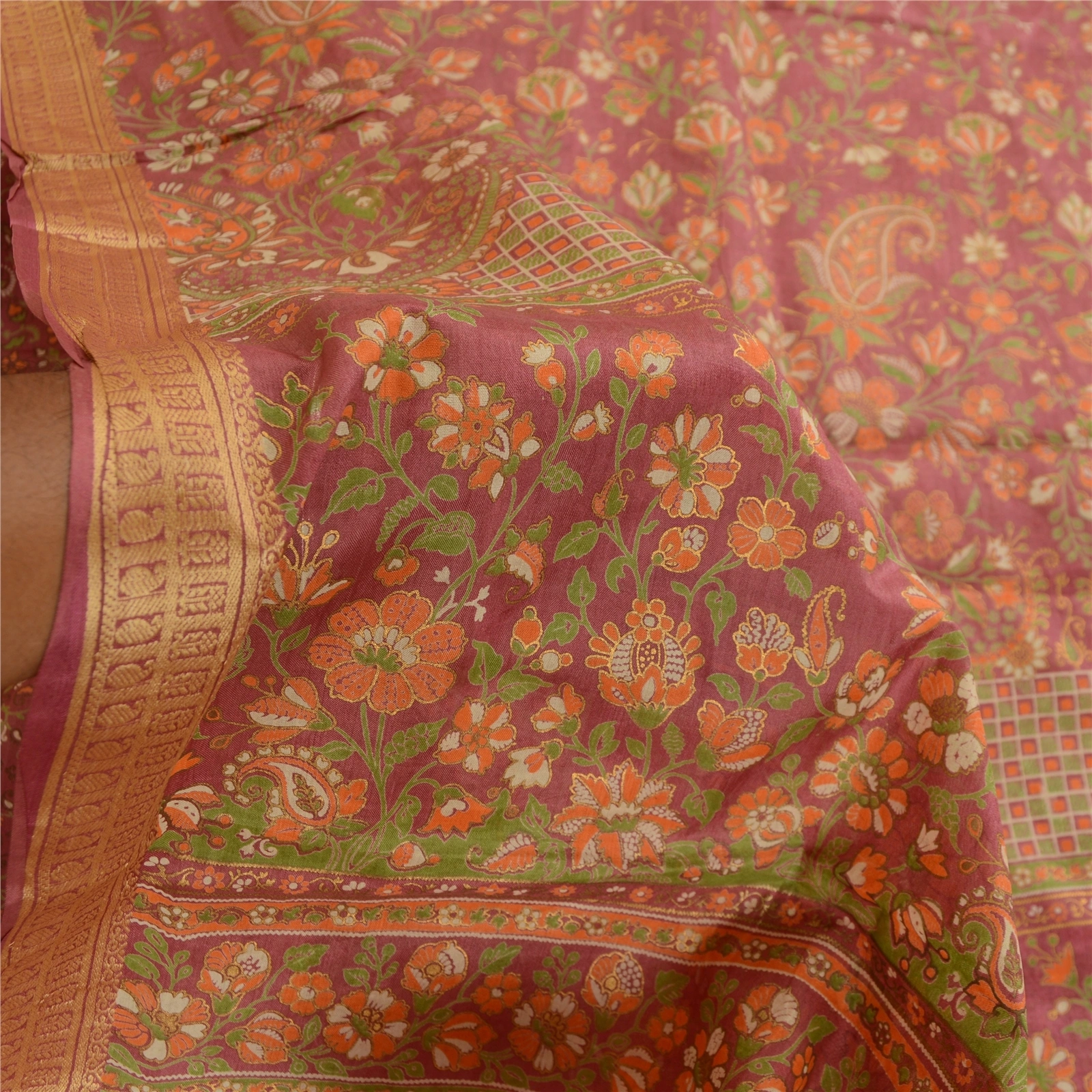 Sanskriti Vintage Sarees Pink 100% Pure Silk Printed Sari 5Yd Soft Craft Fabric, PR-62189-Pink-Pure Silk-5