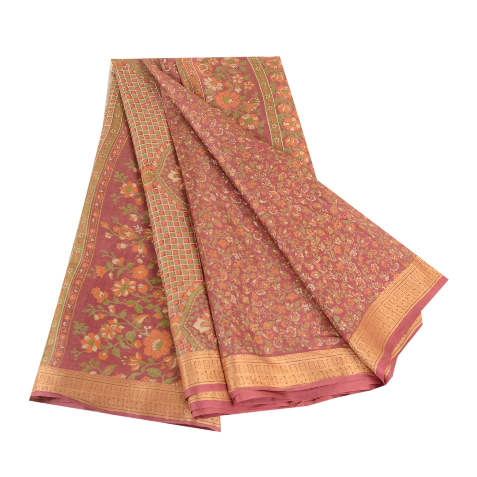 Sanskriti Vintage Sarees Pink 100% Pure Silk Printed Sari 5Yd Soft Craft Fabric, PR-62189-Pink-Pure Silk-6