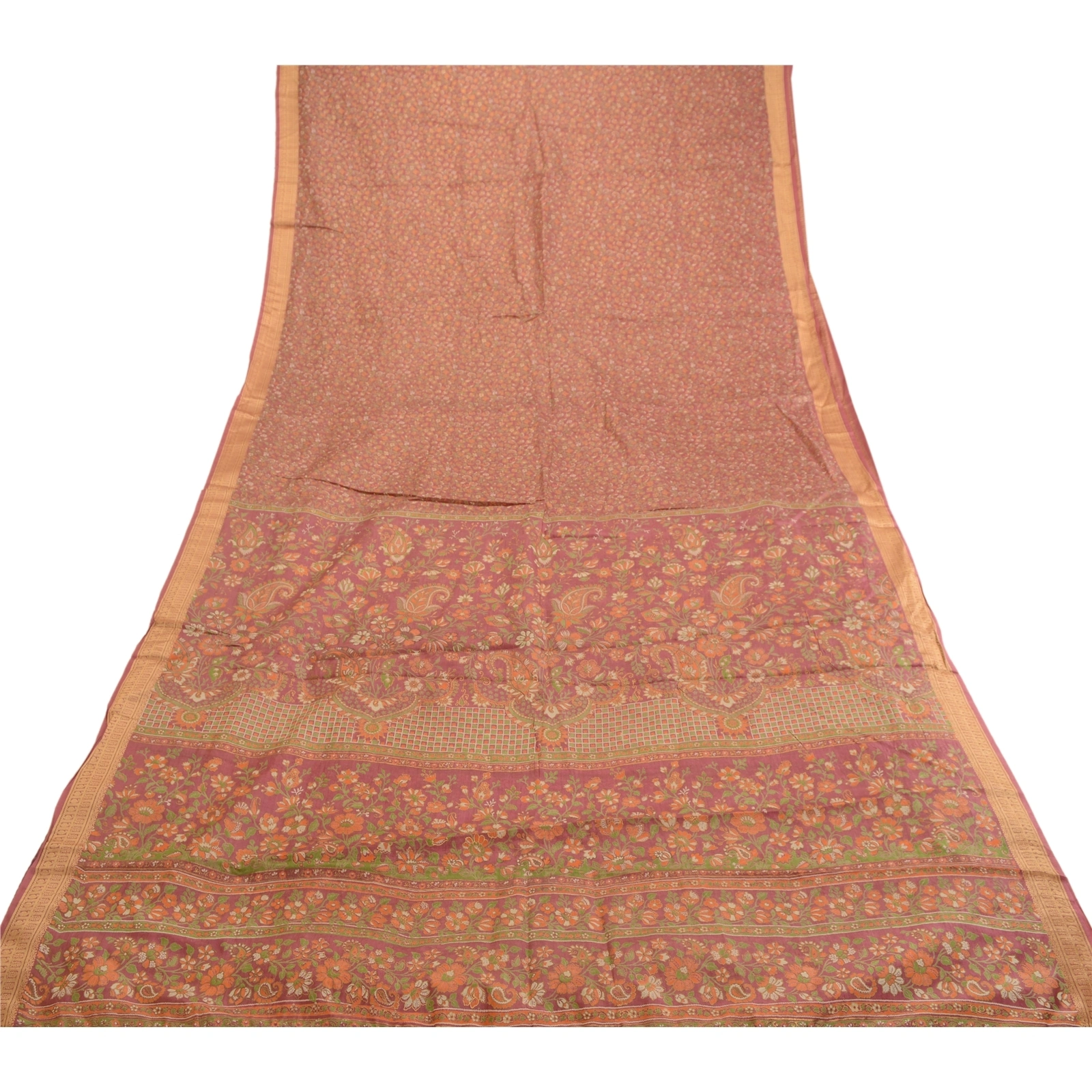 Sanskriti Vintage Sarees Pink 100% Pure Silk Printed Sari 5Yd Soft Craft Fabric, PR-62189-Pink-Pure Silk-7