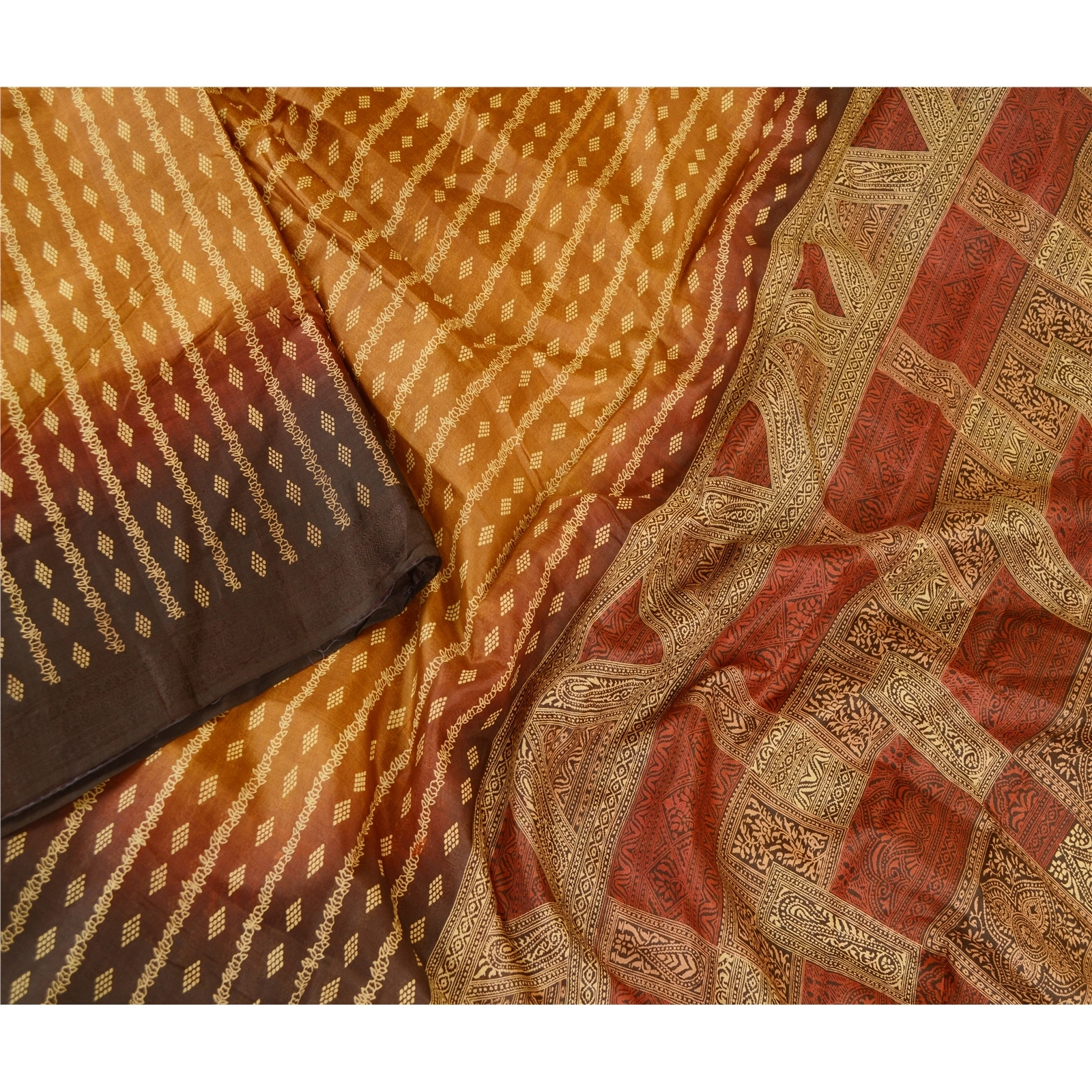 Sanskriti Vintage Brown Indian Sarees 100% Pure Silk Printed Sari Craft Fabric, PR-62195-Brown-100% Pure Silk-2