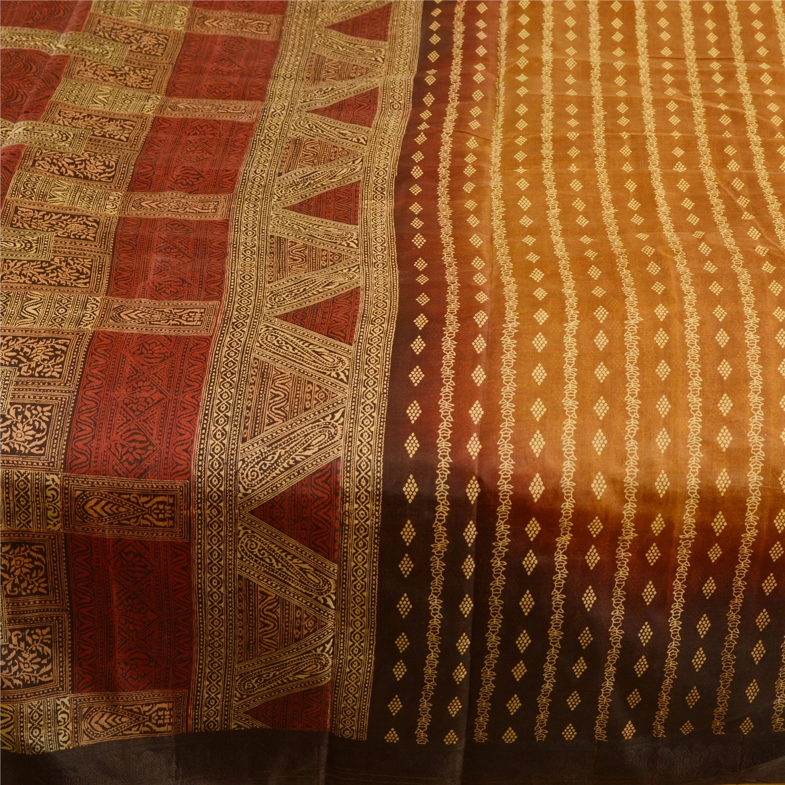 Sanskriti Vintage Brown Indian Sarees 100% Pure Silk Printed Sari Craft Fabric, PR-62195-Brown-100% Pure Silk-3