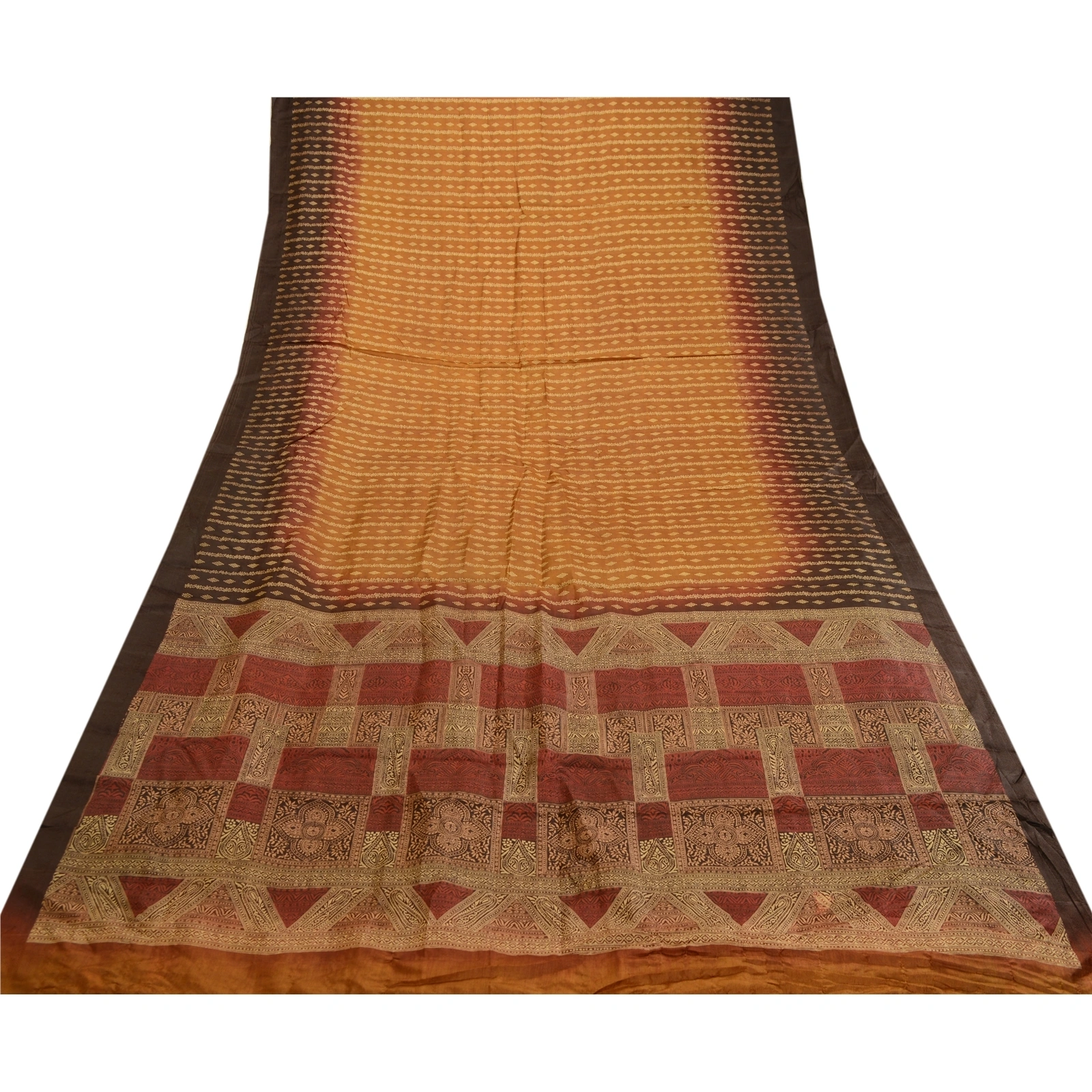 Sanskriti Vintage Brown Indian Sarees 100% Pure Silk Printed Sari Craft Fabric, PR-62195-Brown-100% Pure Silk-7