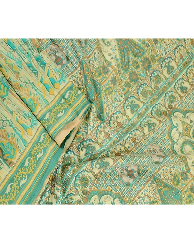 Sanskriti Vintage Sarees From India Green Pure Silk Printed Sari Craft Fabric, PR-62197-Green-Pure Silk-1