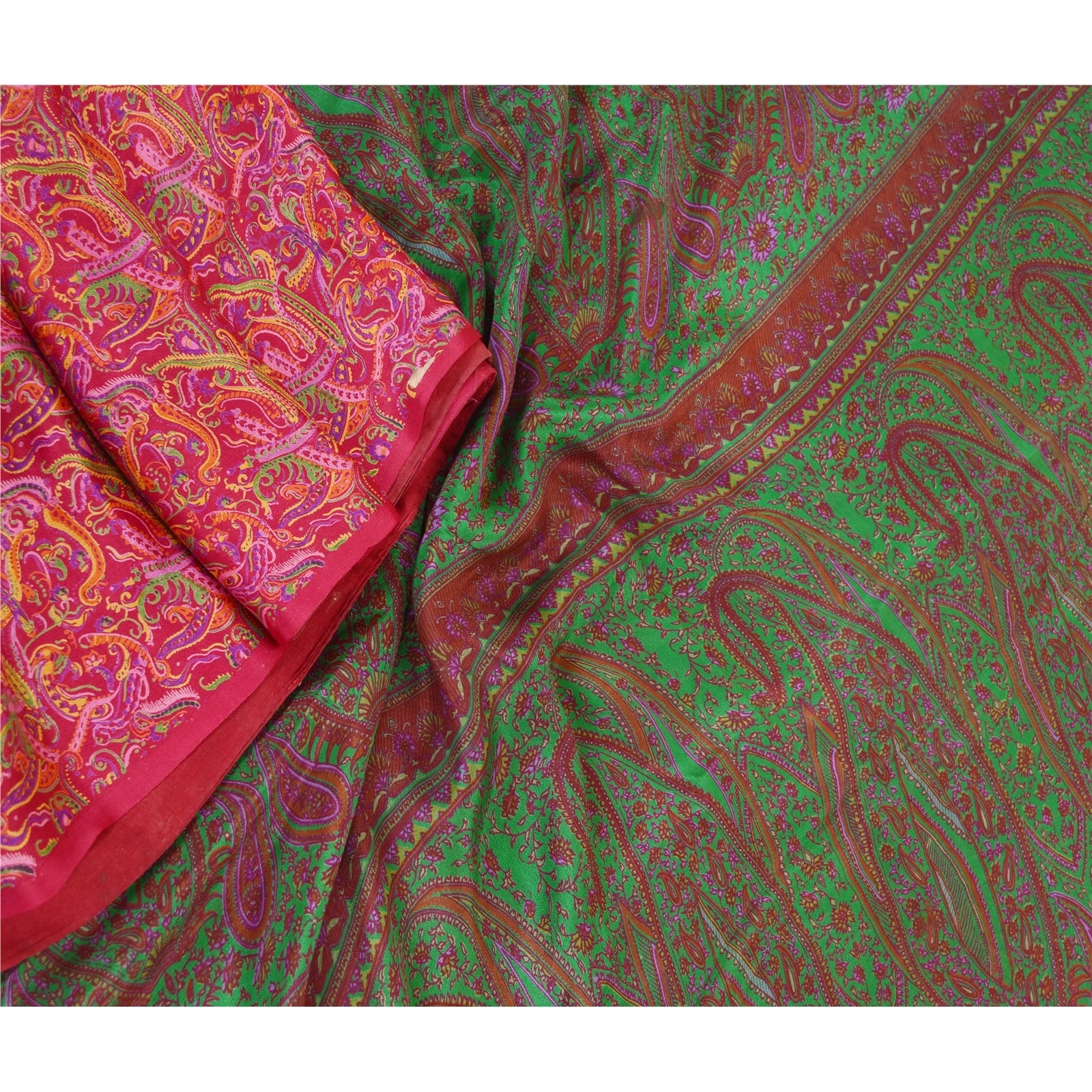 Sanskriti Vintage Sarees Pink 100% Pure Silk Printed Sari Floral Craft Fabric, PR-62206-Pink-Pure Silk-1