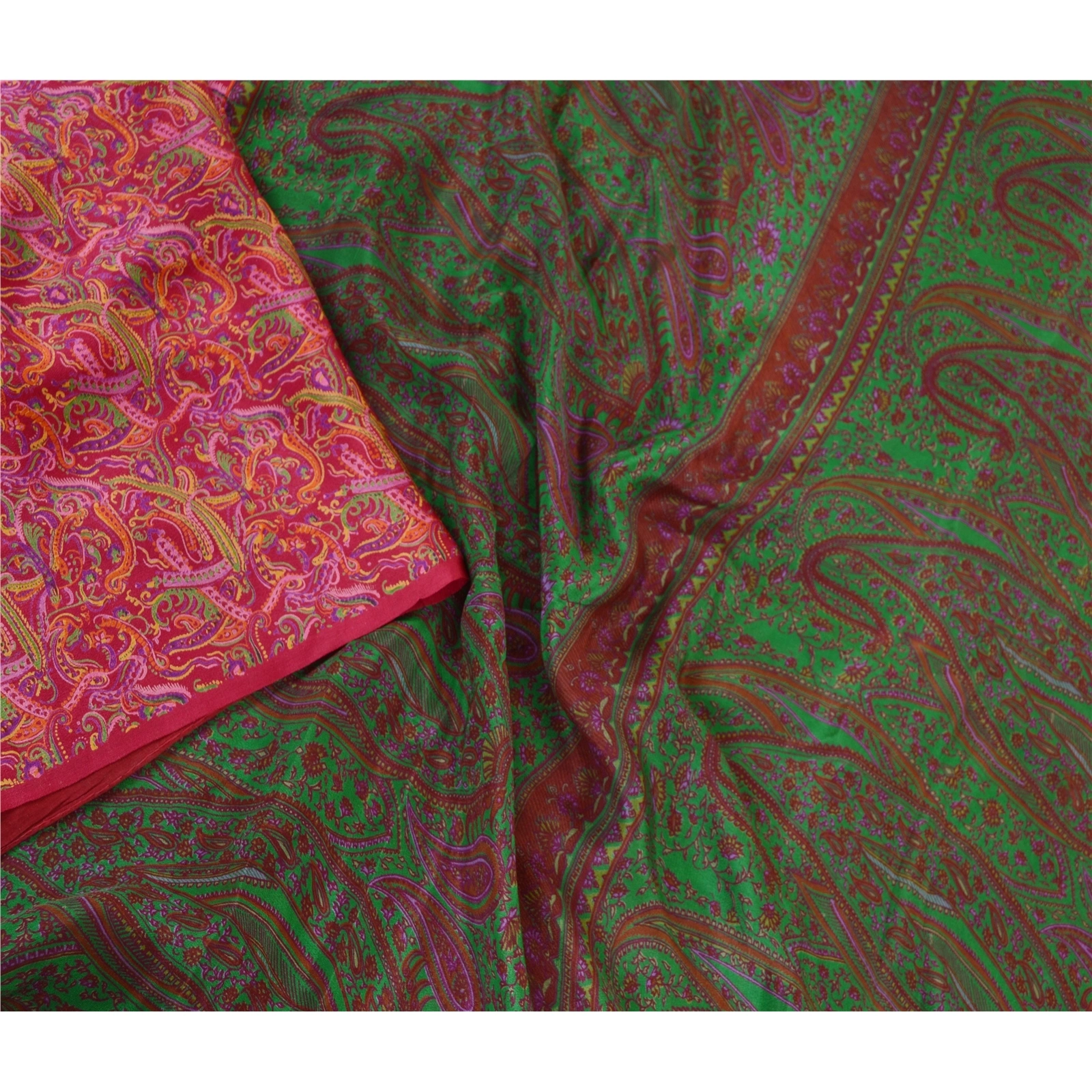 Sanskriti Vintage Sarees Pink 100% Pure Silk Printed Sari Floral Craft Fabric, PR-62206-Pink-Pure Silk-2