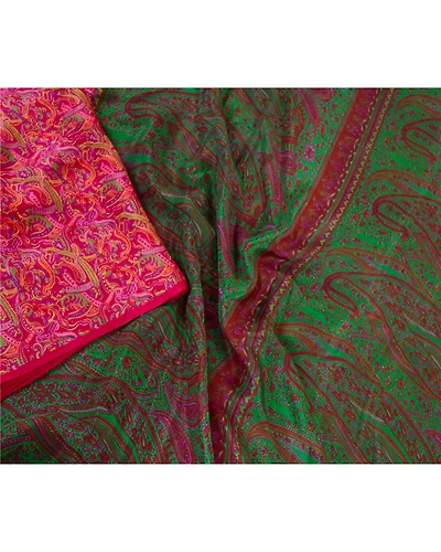 Sanskriti Vintage Sarees Pink 100% Pure Silk Printed Sari Floral Craft Fabric, PR-62206-Pink-Pure Silk-2