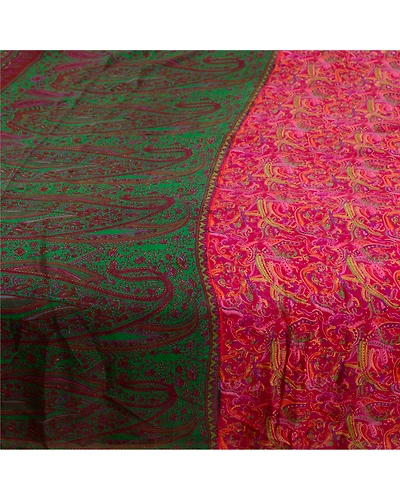 Sanskriti Vintage Sarees Pink 100% Pure Silk Printed Sari Floral Craft Fabric, PR-62206-Pink-Pure Silk-3