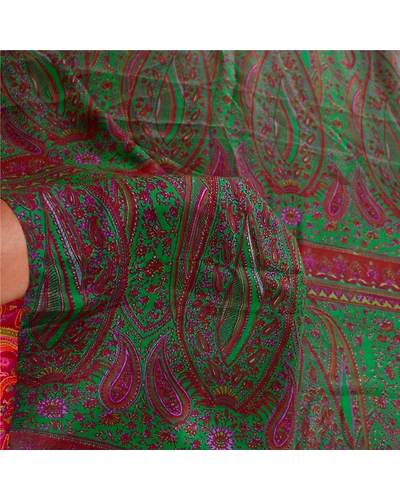 Sanskriti Vintage Sarees Pink 100% Pure Silk Printed Sari Floral Craft Fabric, PR-62206-Pink-Pure Silk-5