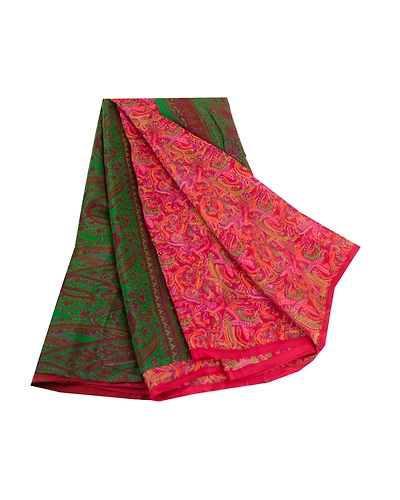 Sanskriti Vintage Sarees Pink 100% Pure Silk Printed Sari Floral Craft Fabric, PR-62206-Pink-Pure Silk-6