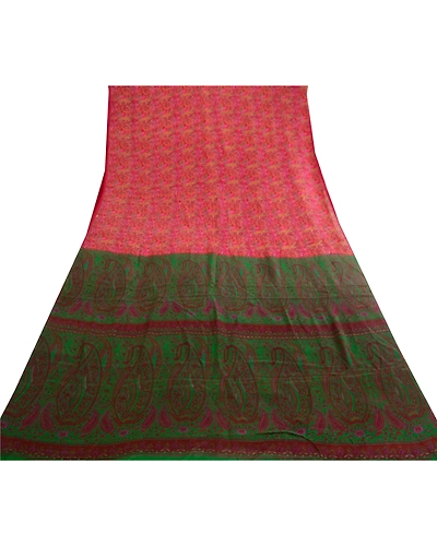 Sanskriti Vintage Sarees Pink 100% Pure Silk Printed Sari Floral Craft Fabric, PR-62206-Pink-Pure Silk-7