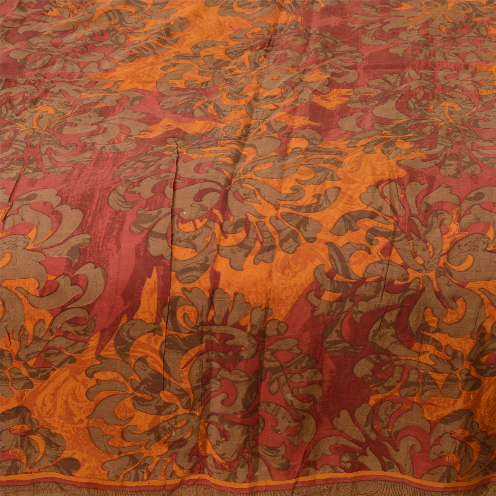 Sanskriti Vintage Sarees From India Orange Pure Silk Printed Sari Craft Fabric, PR-62222-Orange-Pure Silk-3