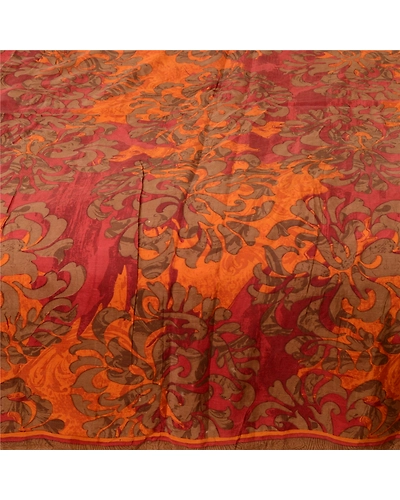 Sanskriti Vintage Sarees From India Orange Pure Silk Printed Sari Craft Fabric, PR-62222-Orange-Pure Silk-3