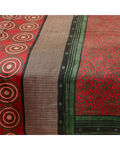 Sanskriti Vintage Sarees Red 100% Pure Silk Printed Sari Floral 5Yd Craft Fabric, PR-62240-Red-Pure Silk-3