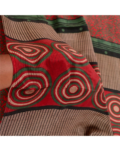 Sanskriti Vintage Sarees Red 100% Pure Silk Printed Sari Floral 5Yd Craft Fabric, PR-62240-Red-Pure Silk-5