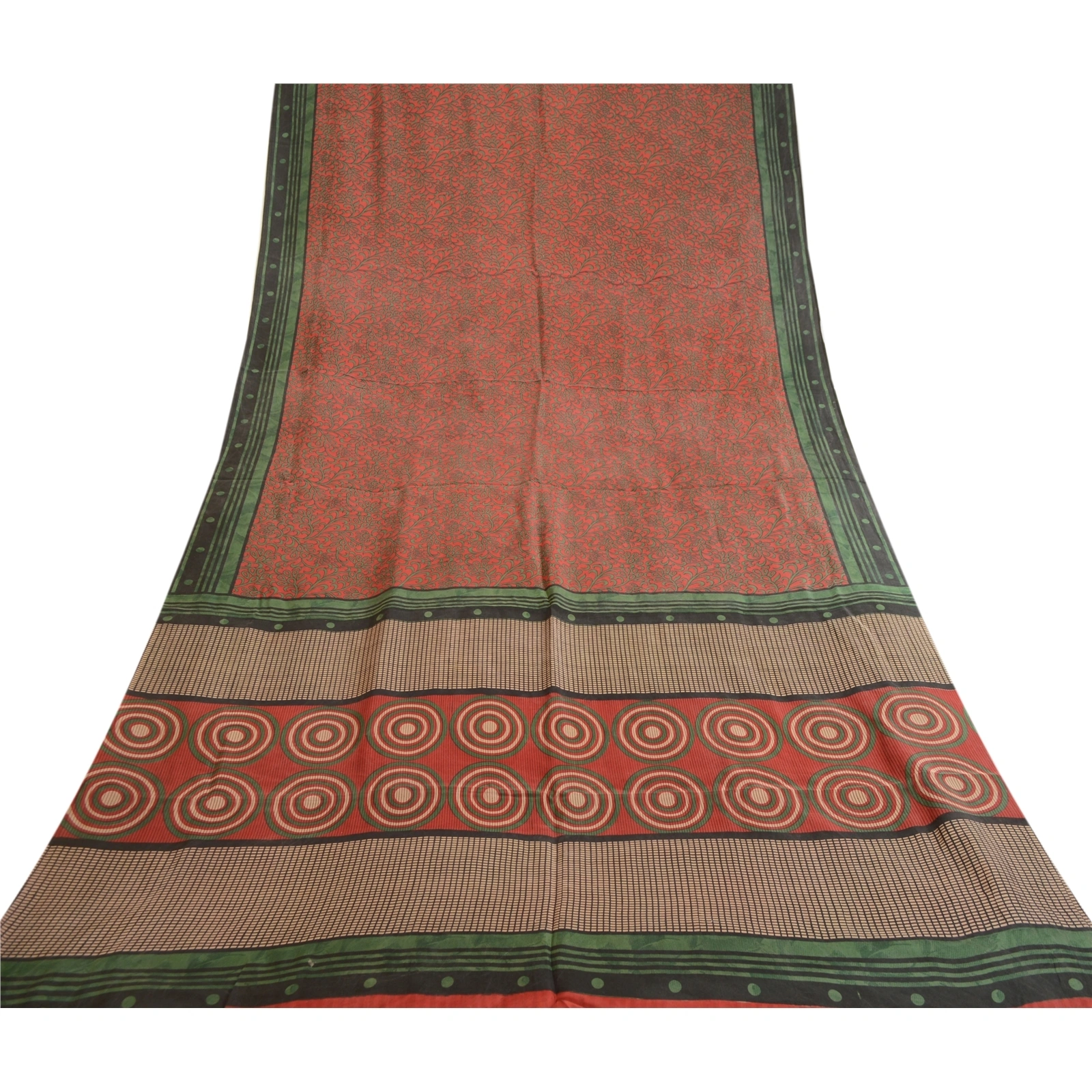 Sanskriti Vintage Sarees Red 100% Pure Silk Printed Sari Floral 5Yd Craft Fabric, PR-62240-Red-Pure Silk-7