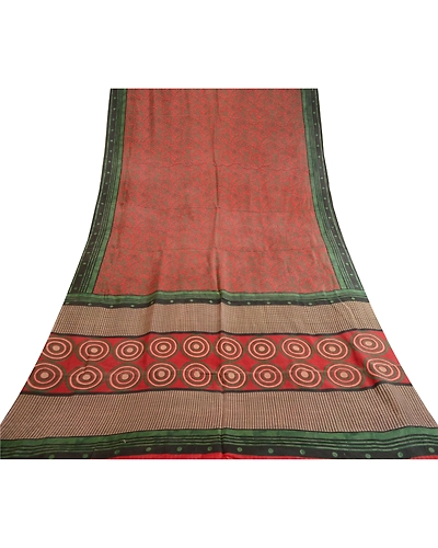 Sanskriti Vintage Sarees Red 100% Pure Silk Printed Sari Floral 5Yd Craft Fabric, PR-62240-Red-Pure Silk-7