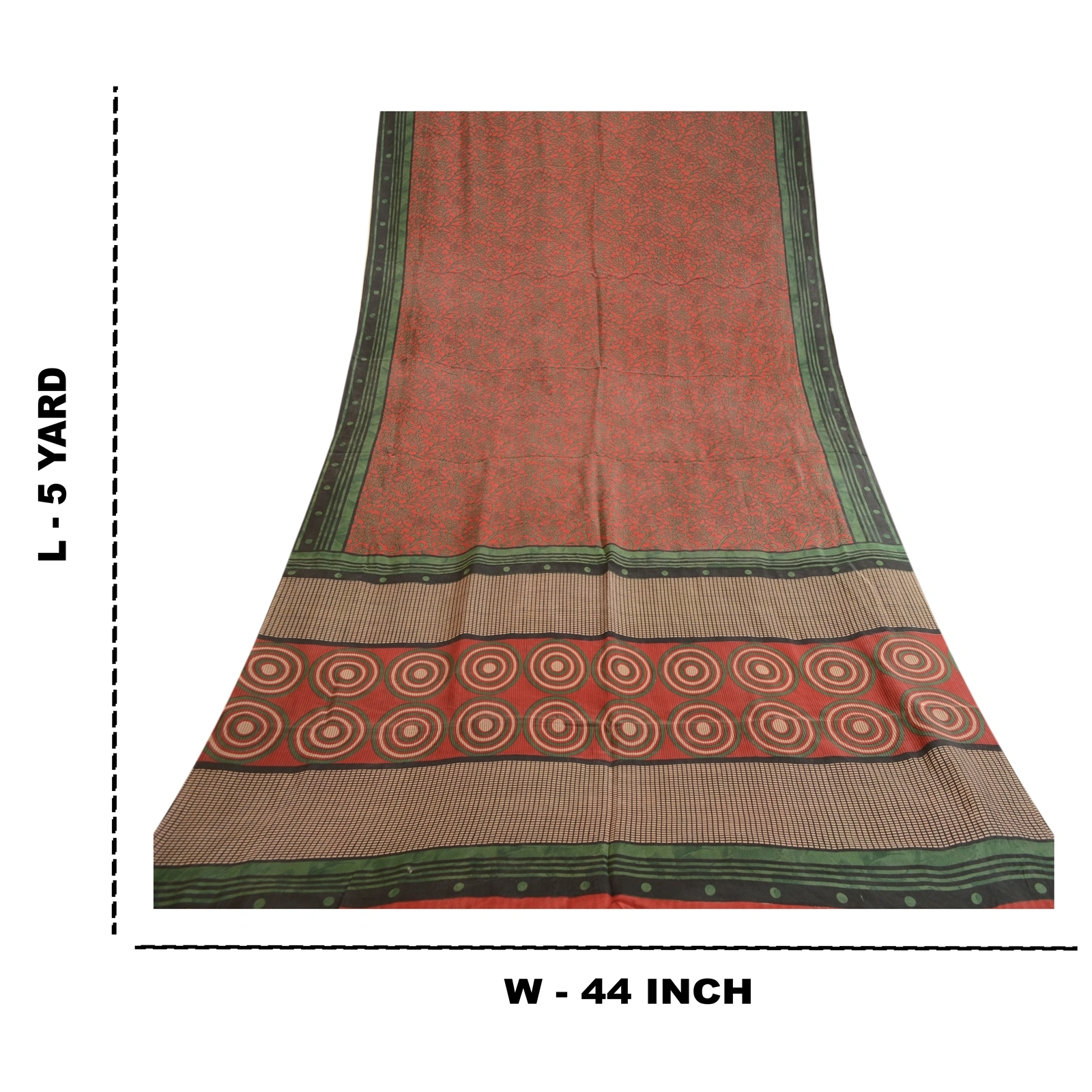 Sanskriti Vintage Sarees Red 100% Pure Silk Printed Sari Floral 5Yd Craft Fabric, PR-62240-Red-Pure Silk-8