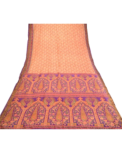 Sanskriti Vintage Sarees Cream Pure Silk Printed Zari Border Sari Craft Fabric, PR-62256-Cream-Pure Silk-7