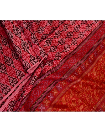 Sanskriti Vintage Sarees From India Red Pure Silk Printed Sari Soft Craft Fabric, PR-62261-Red-Pure Silk-1