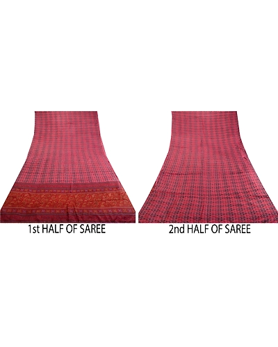 Sanskriti Vintage Sarees From India Red Pure Silk Printed Sari Soft Craft Fabric, PR-62261-Red-Pure Silk-4