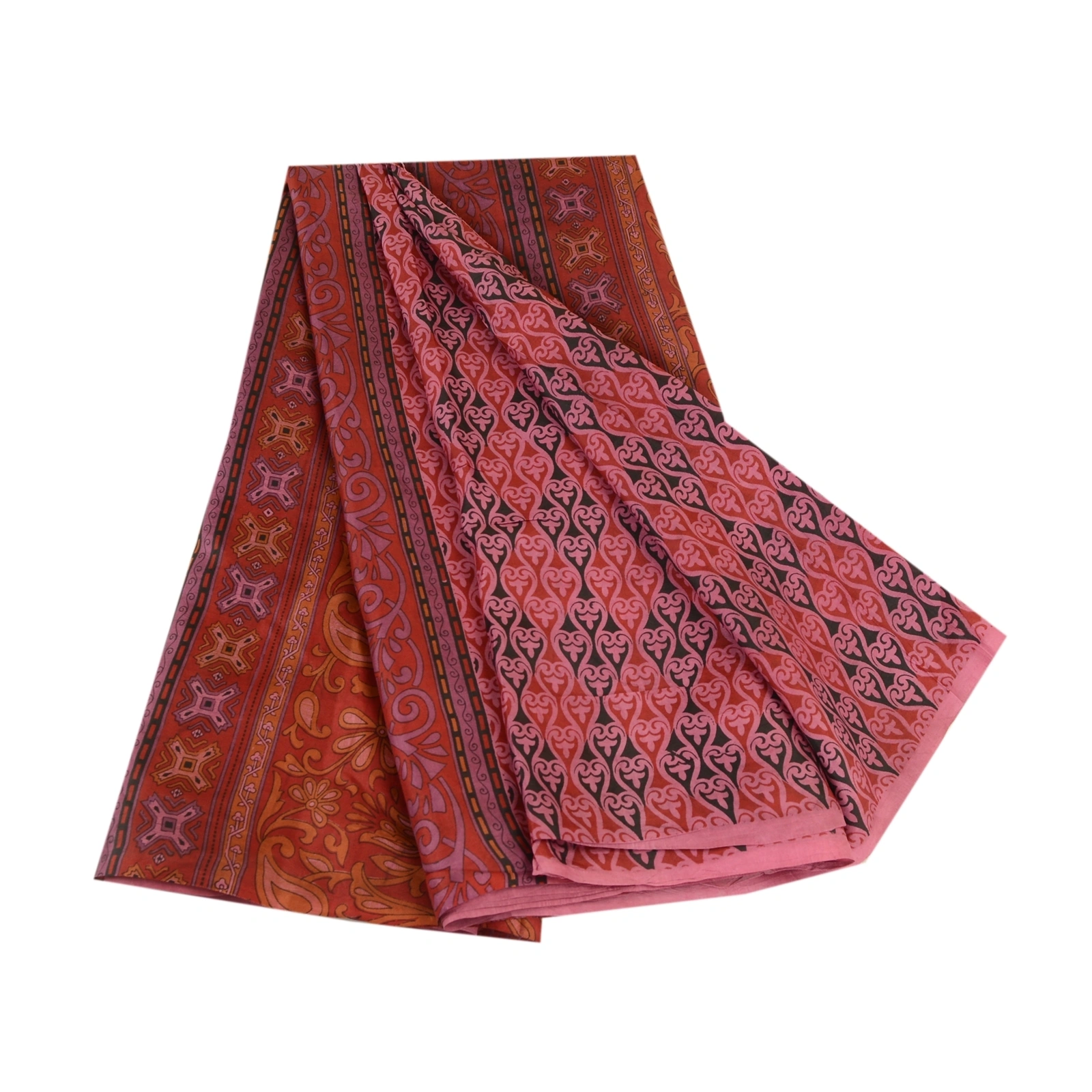 Sanskriti Vintage Sarees From India Red Pure Silk Printed Sari Soft Craft Fabric, PR-62261-Red-Pure Silk-6