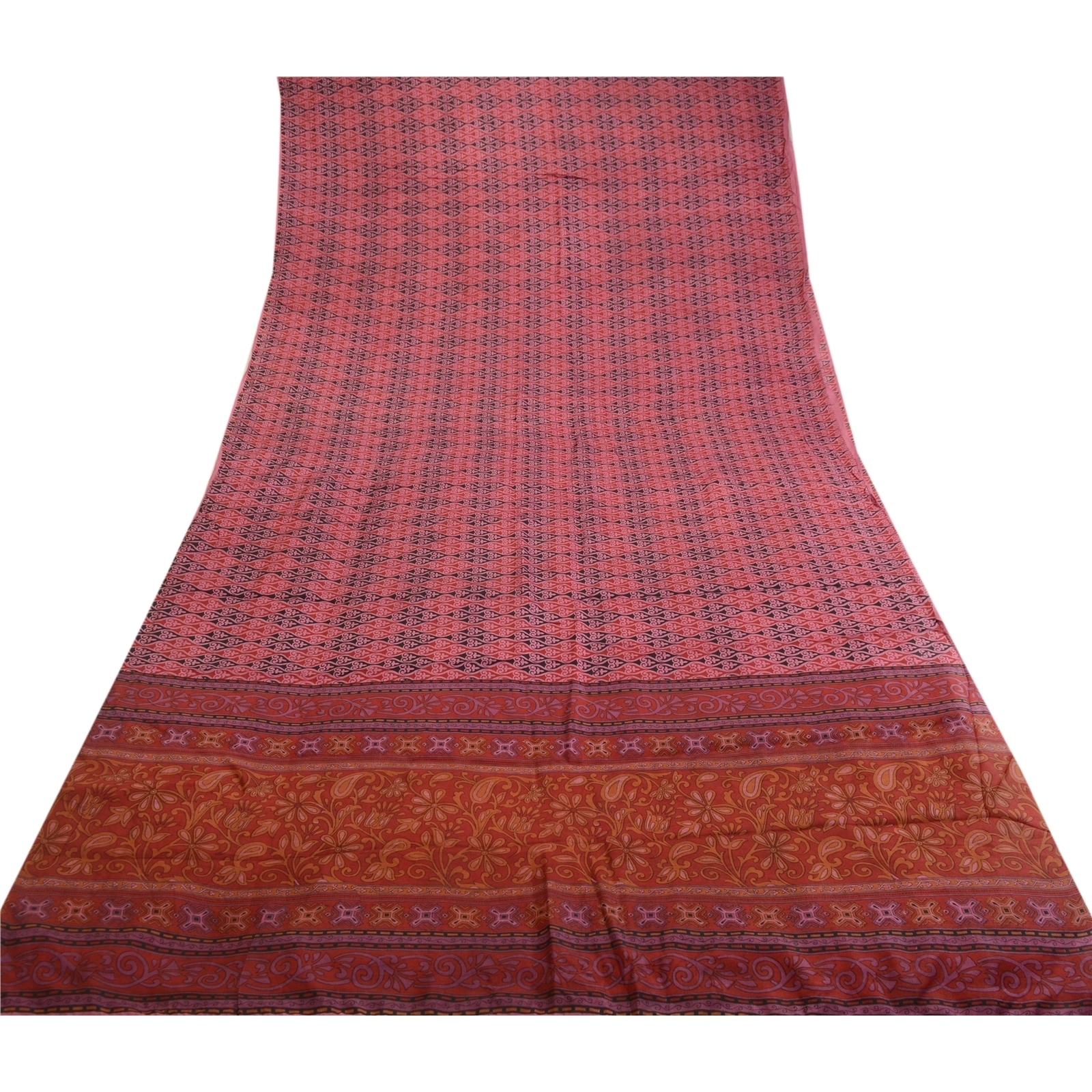 Sanskriti Vintage Sarees From India Red Pure Silk Printed Sari Soft Craft Fabric, PR-62261-Red-Pure Silk-7